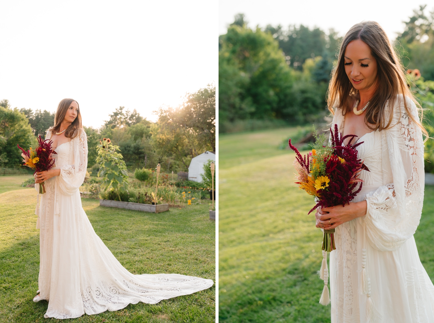 Bride holding a wedding bouquet by Ancestor Farms