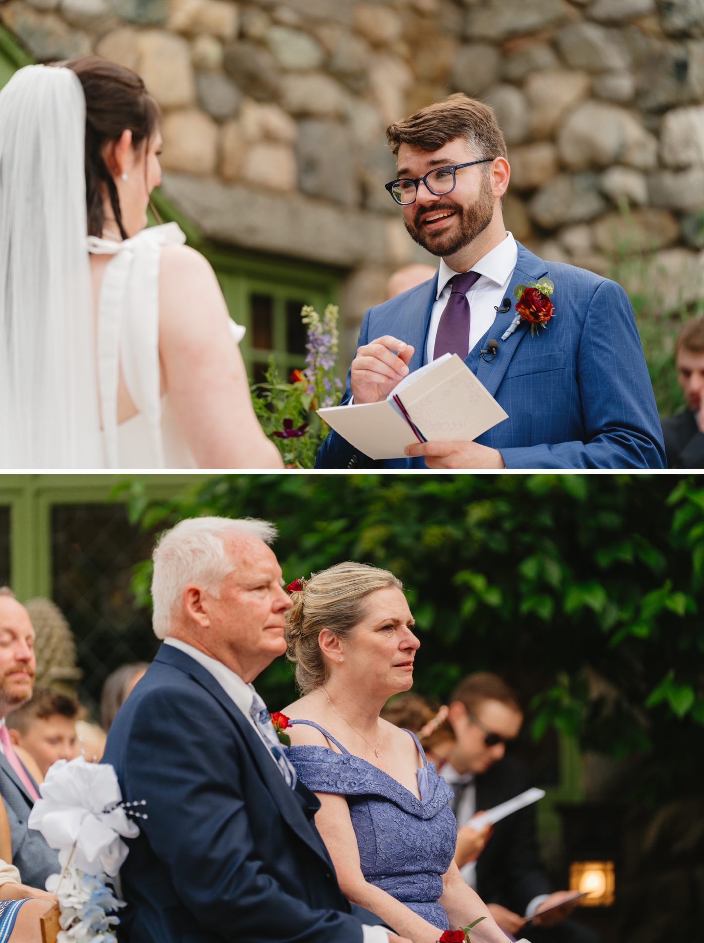 Parents of the bride crying during wedding ceremony