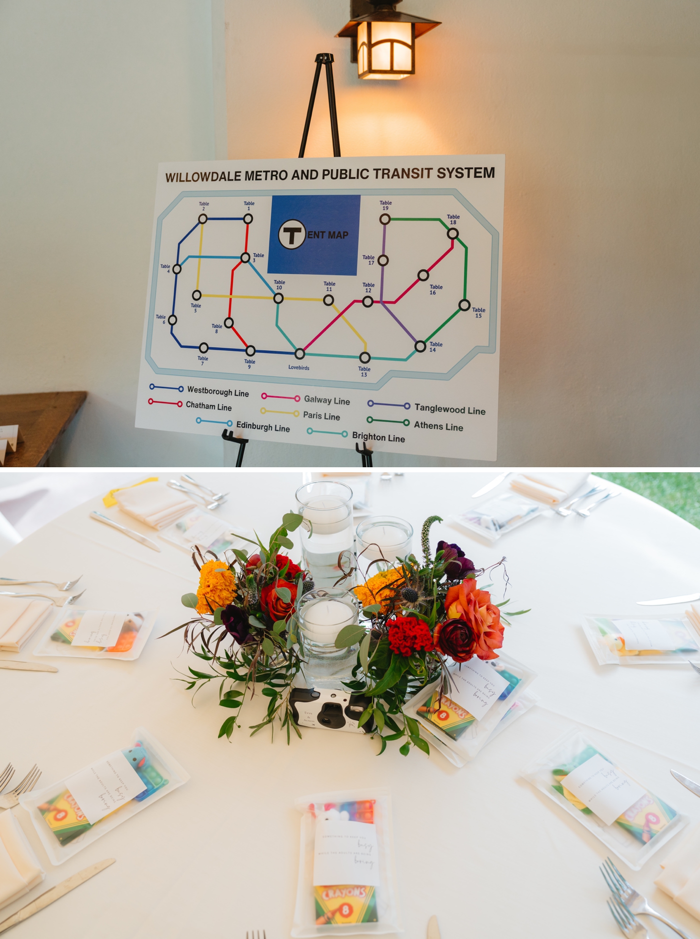 Subway map seating chart for a Massachusetts wedding