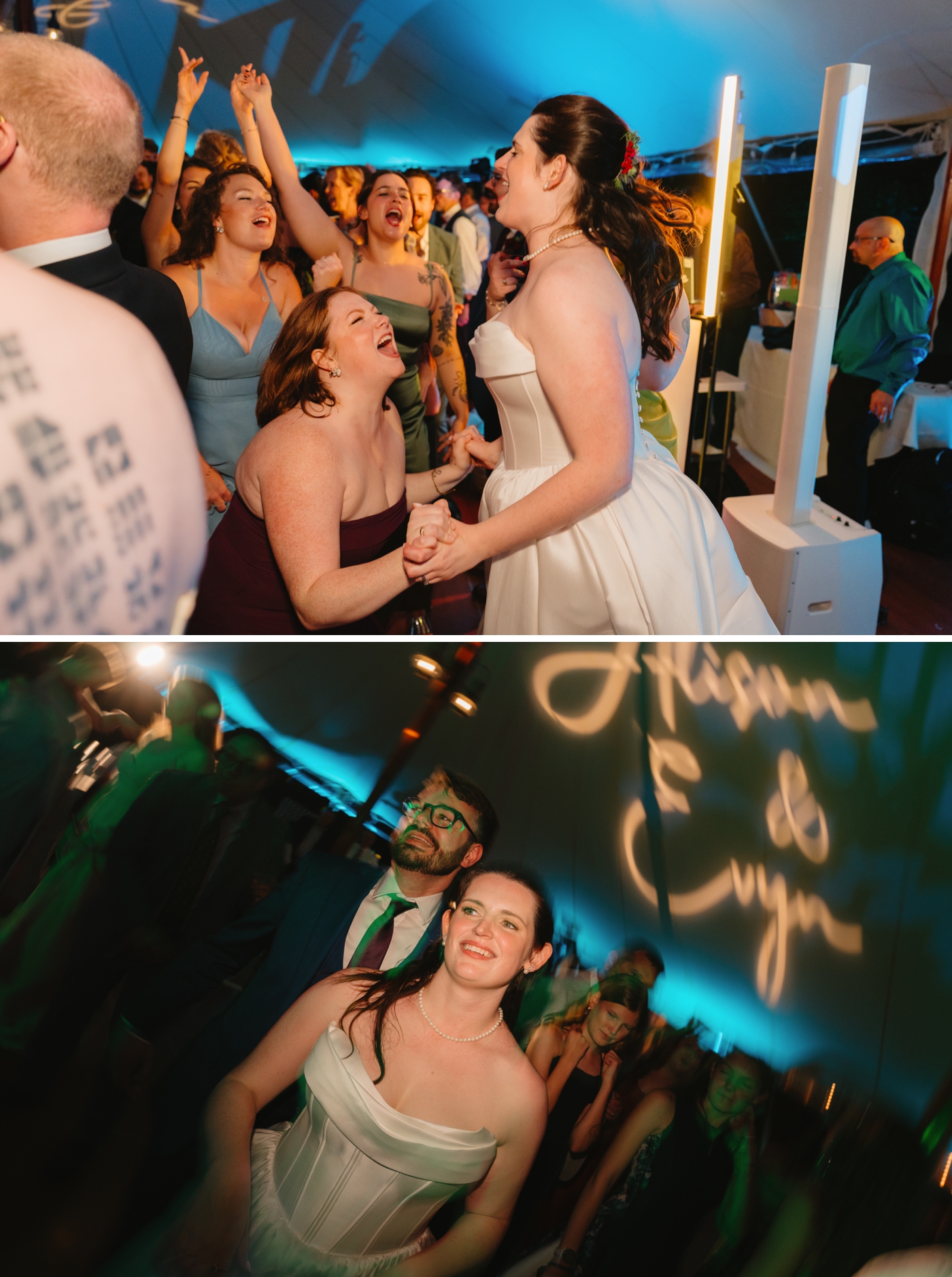 Bride dancing with her wedding guests at the Willowdale Estate