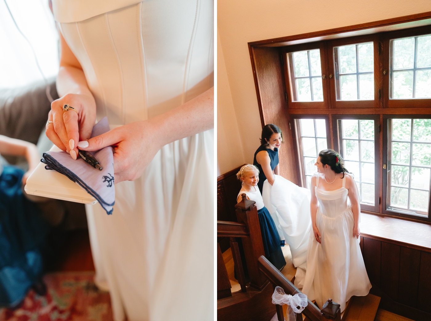Bride on the stairs at the Willowdale Estate