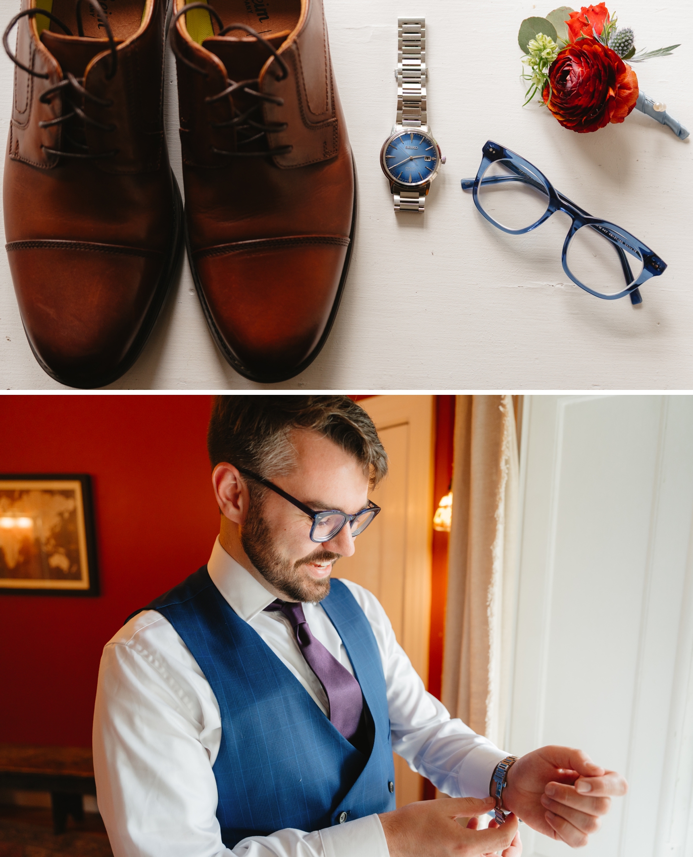 Groom getting ready for his wedding at the Willowdale Estate