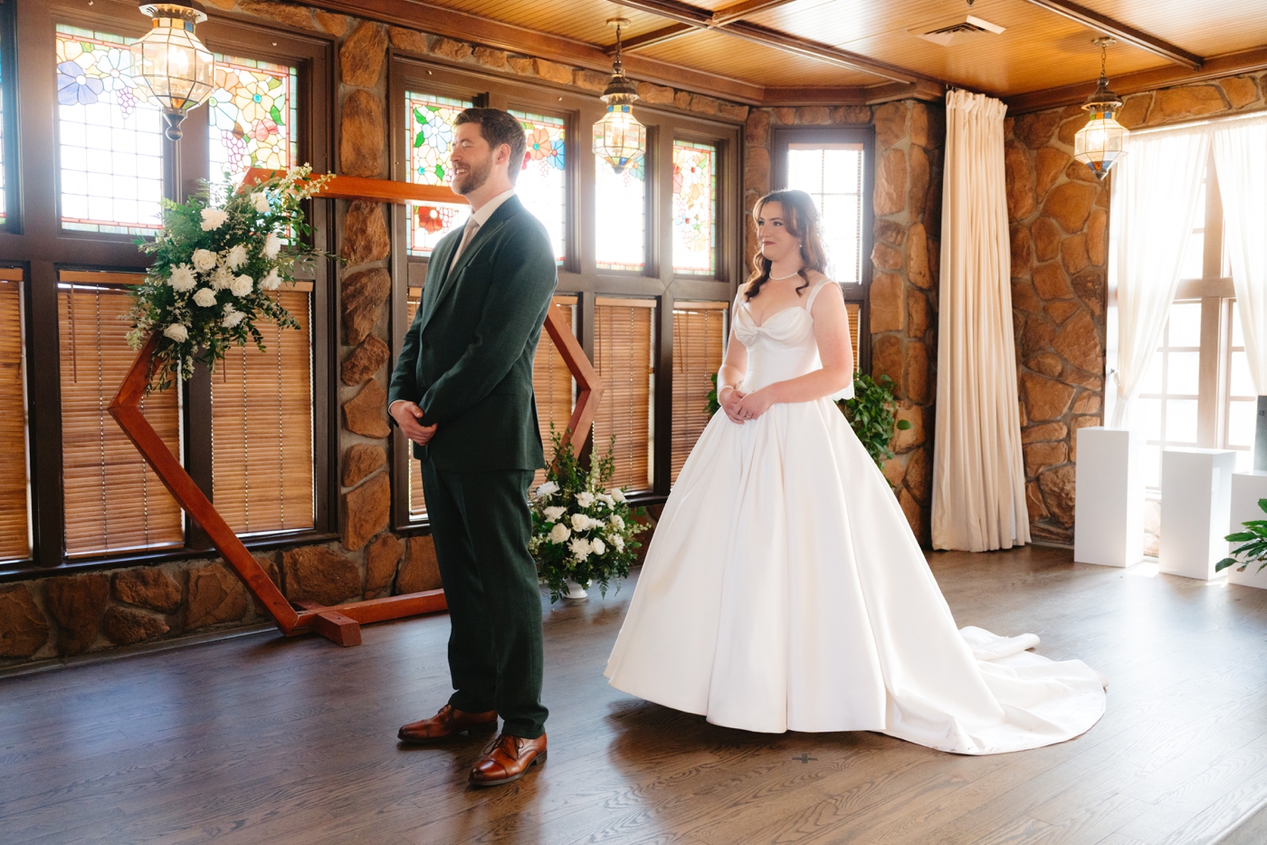 Bride surprising groom for first look