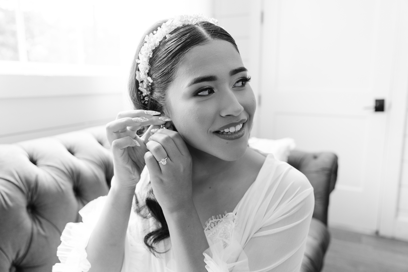 Bride getting ready for her wedding at The Springs in Wallisville