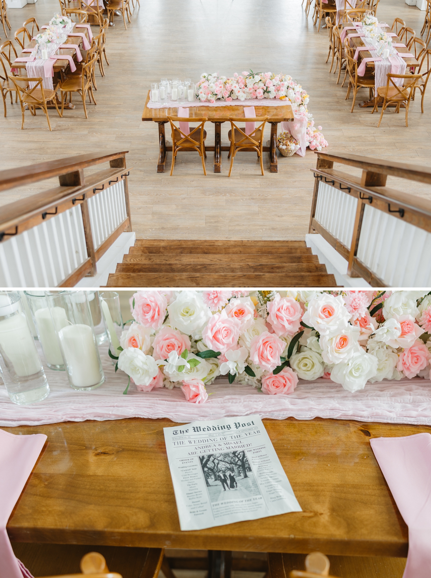 Reception decor in the Trinity Farmhouse at The Springs in Wallisville