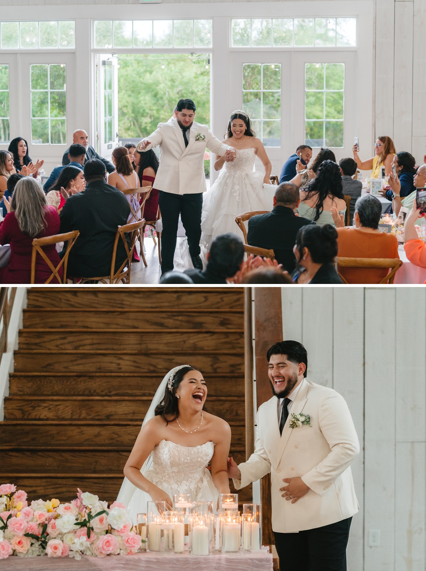 Bride and groom entering their wedding reception at The Springs in Wallisville