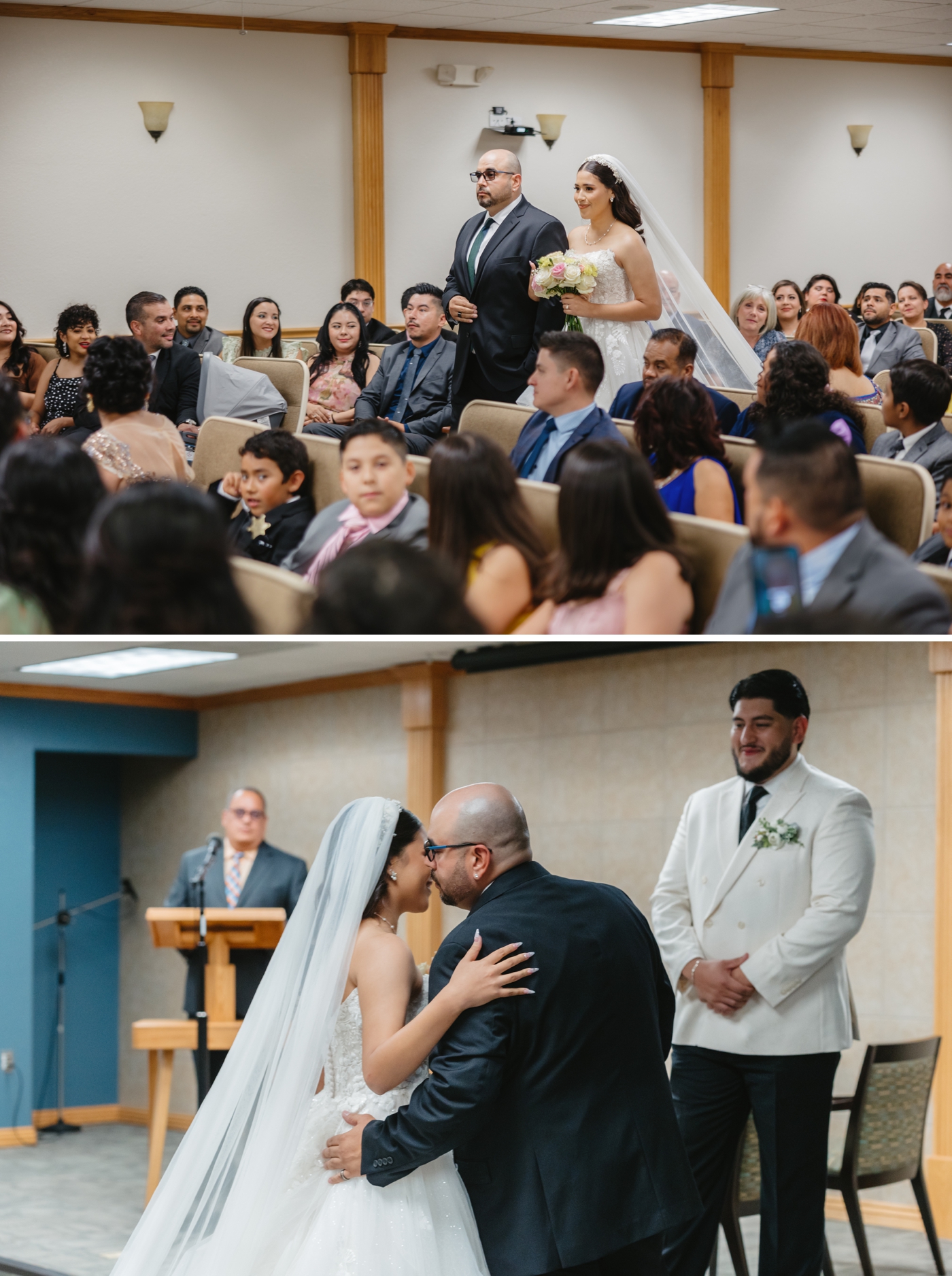 Father escorting bride down the aisle